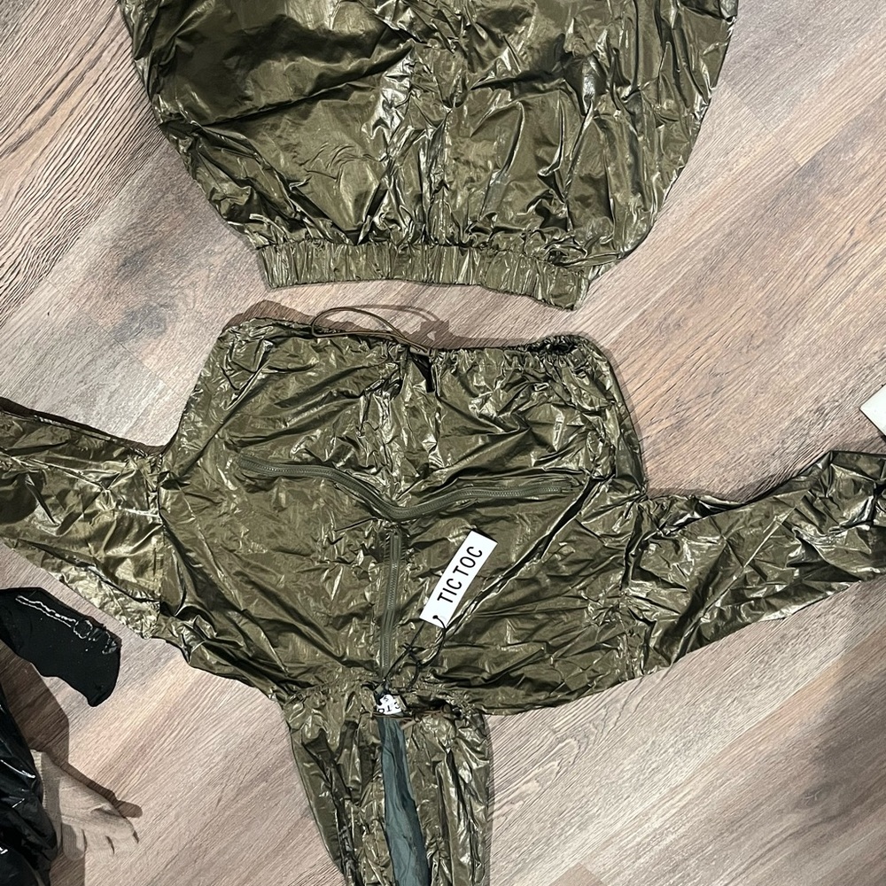 Fashion Nova Olive Green Windbreaker Jacket and short set